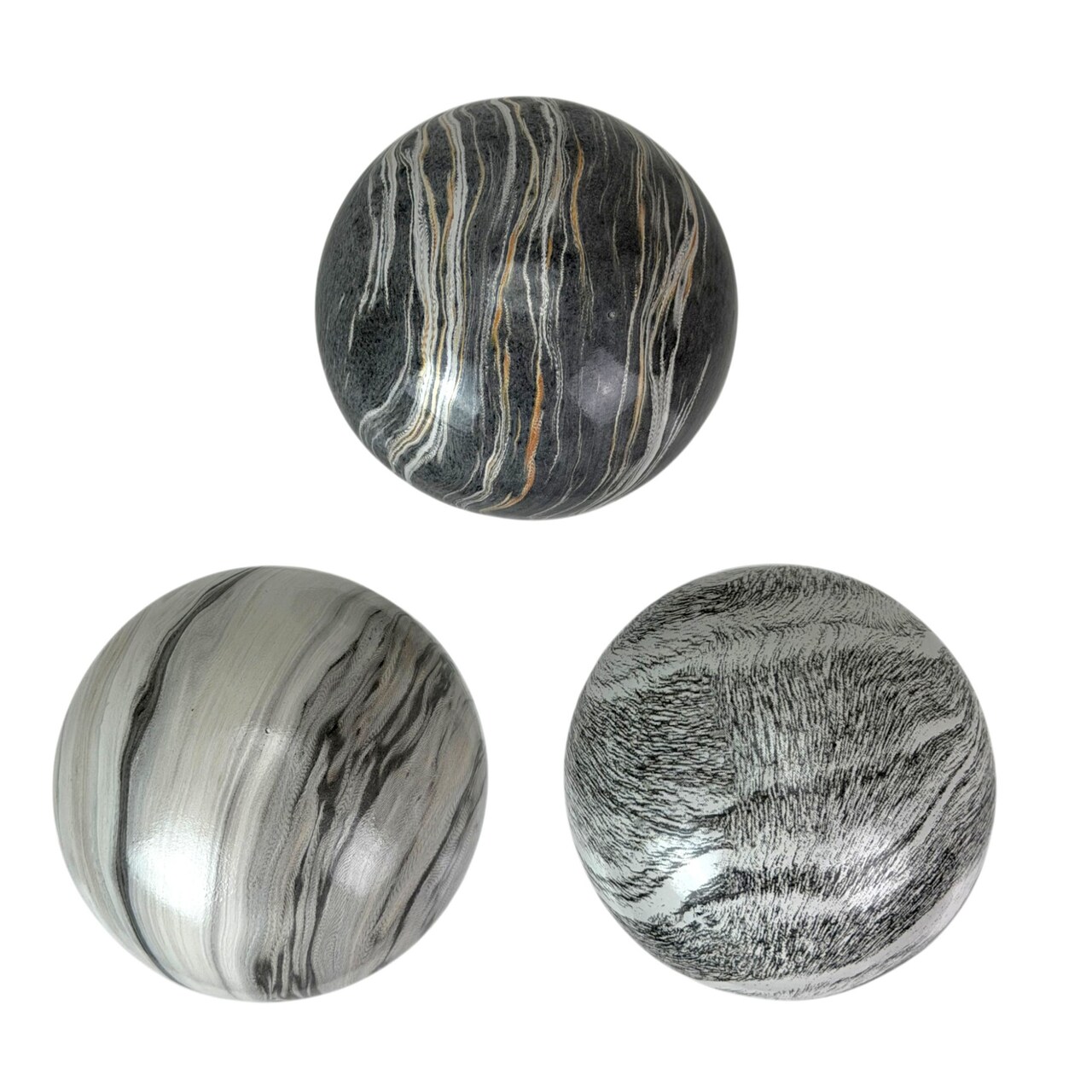 Decorative Ceramic Orbs Set Glossy Marbled Freestanding Spheres 3.5 In